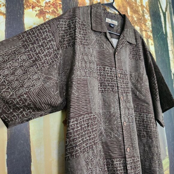 Tommy Bahama Silk Mens Large Green Tropical Hawaiian Camp Short Button-Up Shirt - Picture 2 of 13